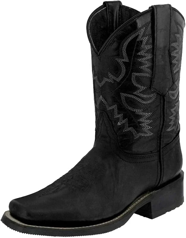 Schuhe Damen Leder rutschfeste Slip-On runde Zehen Western Cowboy Stiefel mit niedrigen Abs?Zen — Heizkleidung