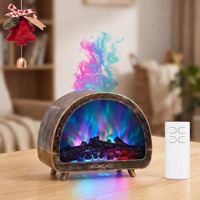 Kamin-Luftbefeuchter & Aroma-Diffuser, Fernbedienung, 12 Lichtmodi, Bronze