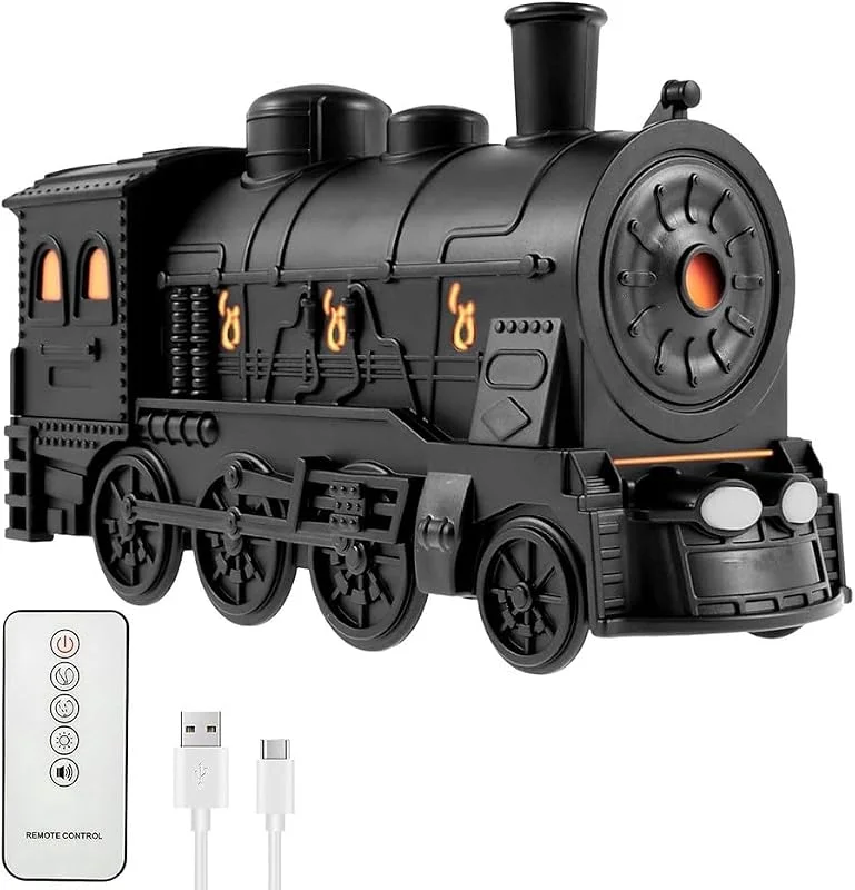 Dampflokomotive Ätherisches Öl Diffusor 300ml, Leiser Luftbefeuchter mit Fernbedienung, 7 Farben LED Nachtlicht, 2 Sprühmodi, USB Aroma Diffuser für Schlafzimmer Büro Wohnzimmer