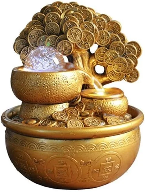 Zimmerbrunnen Tischbrunnen-Harz-Harz-Desktop-Brunnen Gold Geldbaum Feng Shui Indoor-Brunnen-Dekor Home-Geschenk 9, 06 Zoll Entspannen und Genießen — Luftbefeuchter
