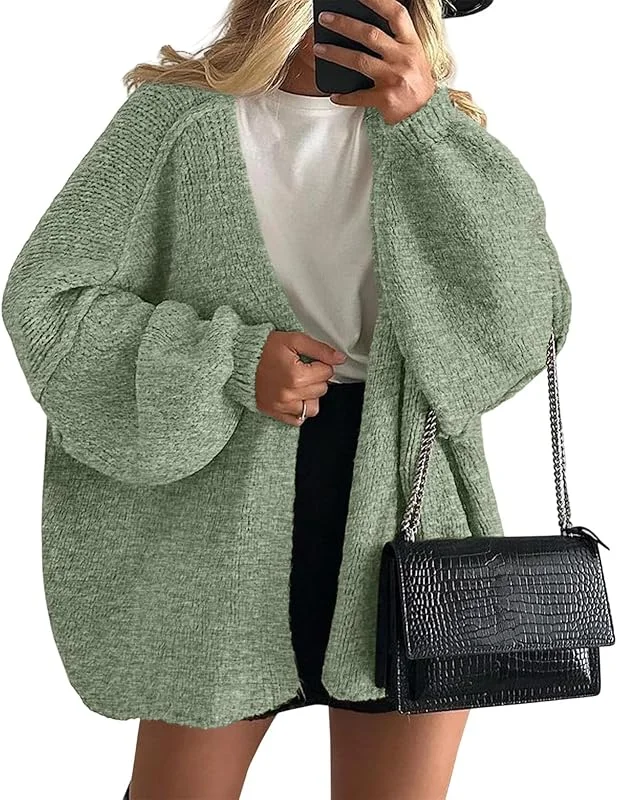 Dicke Strickjacke Damen Laternenärmel Grobstrick Cardigan Sweater — Heizkleidung