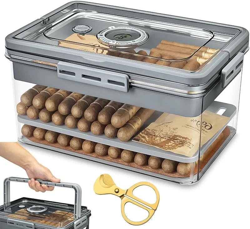 Zigarren Humidor mit Zedernholz mit Hygrometer Und Luftbefeuchter, Großes Fassungsvermögen, Gute Versiegelungswirkung, Transparente AufbewahrungsboxClear, One Size