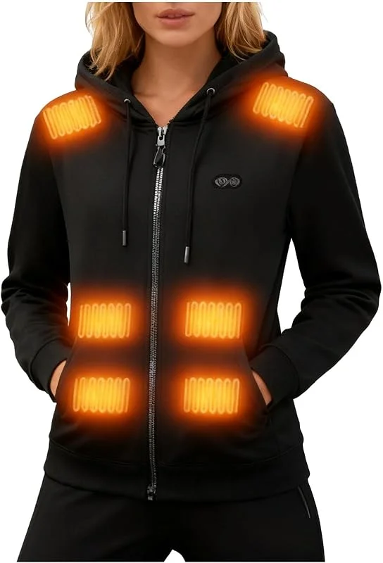 Beheizbare Hoodie Damen Beheizbare Sweatjacke Langarm Baumwolle Beheizte Kapuzenpullover USB Elektrisch Sweatershirt mit Kapuze Erwachsene Bluse Tops Mantel Kapuzenjacke Funktionsjacke Outdoorjacke — Heizkleidung