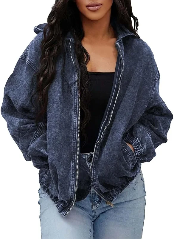 Jeansjacke Damen Retro Hoodie Denim Kapuzenjacke Lockere Übergangsjacke — Heizkleidung