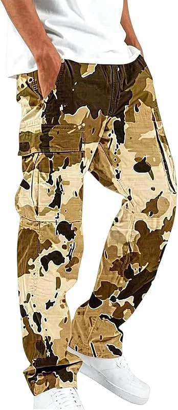 Cargohose Herren Camouflage Lang Wanderhose Camo Hose Baggy Straight — Heizkleidung