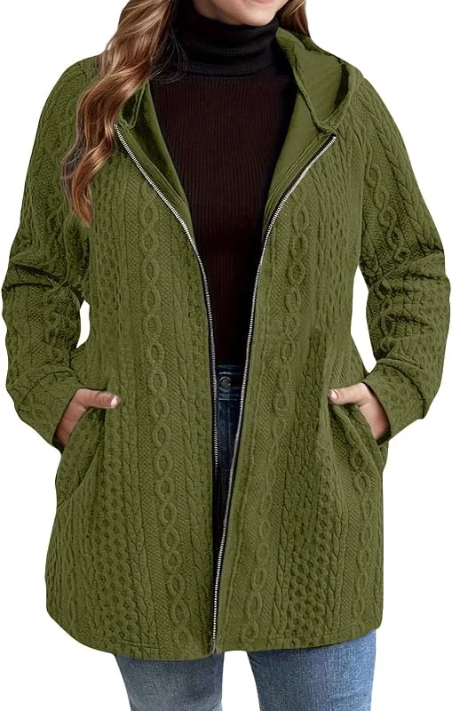 FUPODD Kapuzenjacke Damen Lang Winter Sweatjacke Damen Mit Kapuze Winterjacke Oversize Übergangsjacke Zip Sport Sweatshirt Hoodie Jacke Große Größen Mantel Einfarbig Kapuzenpullover Frauen Langarm — Heizkleidung