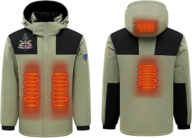 Beheizbarer Jacke Damen Herren Wasserdicht Winddicht Regendicht Schneeschutz mit 4 Heizzonen Outdoor Heizjacke Wärmende, Beheizbare Langärmeliges Thermo Oberhemd für Joggen, Skifahren, Radfahren — Heizkleidung