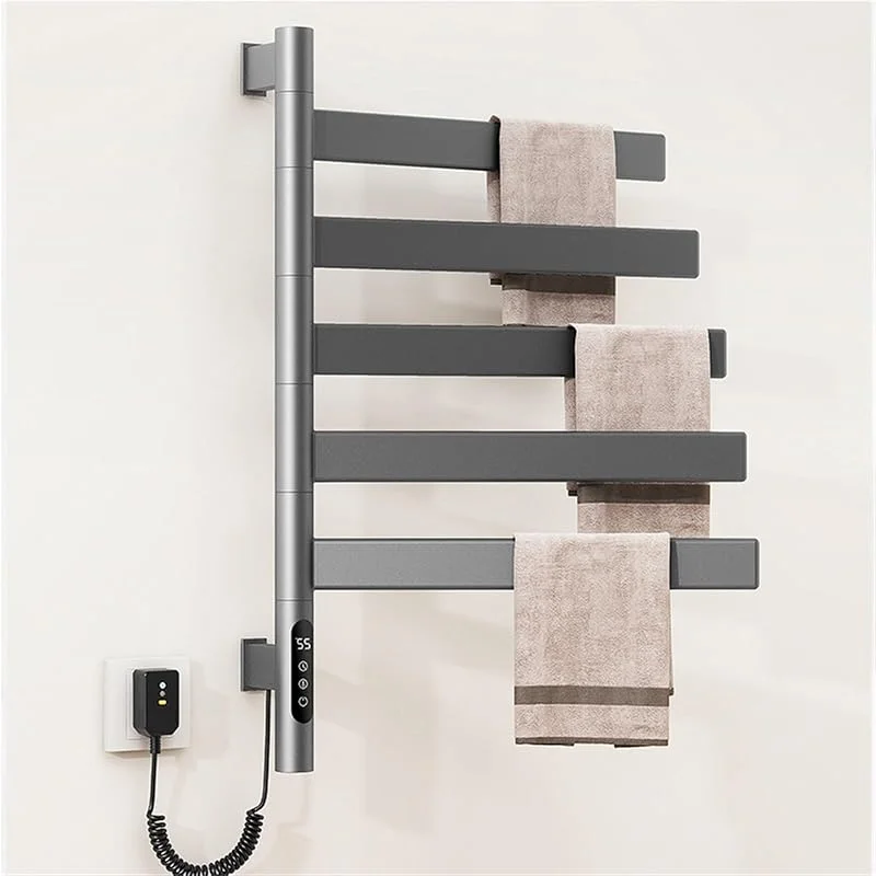 180° drehbarer, elektrischer Handtuchheizkörper aus Edelstahl zur Wandmontage mit 1-9-Stunden-Timer, wasserdicht (IPX4) für mehr Komfort im Badezimmer. — Heizung Warmepumpe