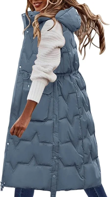 YUE Damen Lang Daunenweste Mantel GroßE GrößEn Schwarz Beige Daunenweste Ärmellose Lange Steppweste Leicht Winterjacke Winterweste Daunenmantel Daunenjacke Bodywarmer Daunenmantel — Heizkleidung