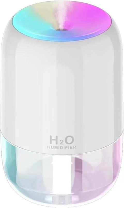 Kompakter USB-Luftbefeuchter und Aromaöl-Diffusor mit 300 ml Tank, buntes Nachtlicht, verstellbare Sprühoptionen, automatische Abschaltung, geeignet für Zuhause, Büro, Reisen und Auto (weiß)