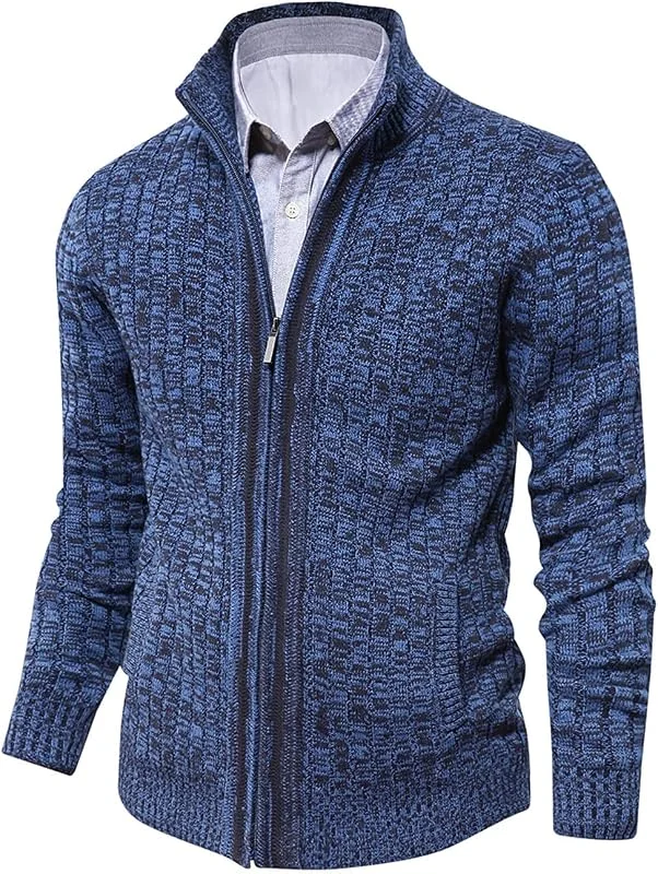 AOLI RAY Herren Strickjacke mit Reissverschluss Cardigan Stehkragen Pullover Feinstrike Sweaters mit 2 Taschen — Heizkleidung