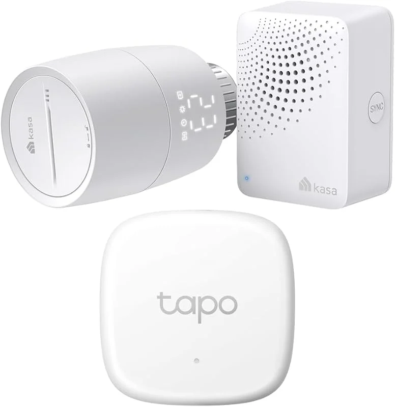 Bündel von TP-Link Kasa Smartes Heizkörperthermostat KE100 KIT + TP-Link Tapo T310 Smart Temperatur & Luftfeuchtigkeitsmonitor — Heizung Warmepumpe