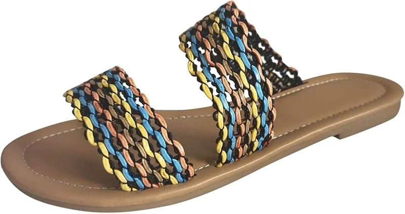 Atmungsaktive flache Damenschuhe, Peep Hollow Sommer Out Beach Toe Fashion Hausschuhe für Damen, Wadenstiefel, Wildleder, Absatz & 291, mehrfarbig, 41 EU — Heizkleidung