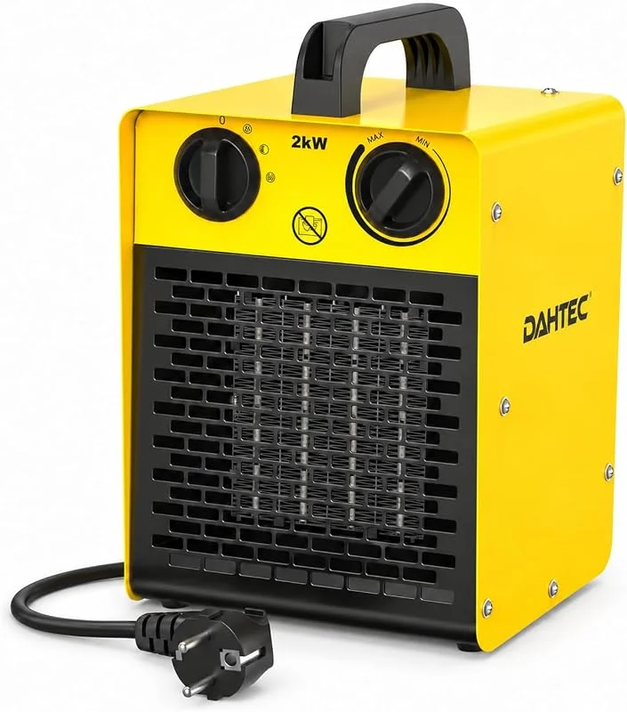 DAHTEC Heizlüfter 2000W Keramik mit Thermostat, 3 Stufen, Klein & Tragbar — Heizung Warmepumpe