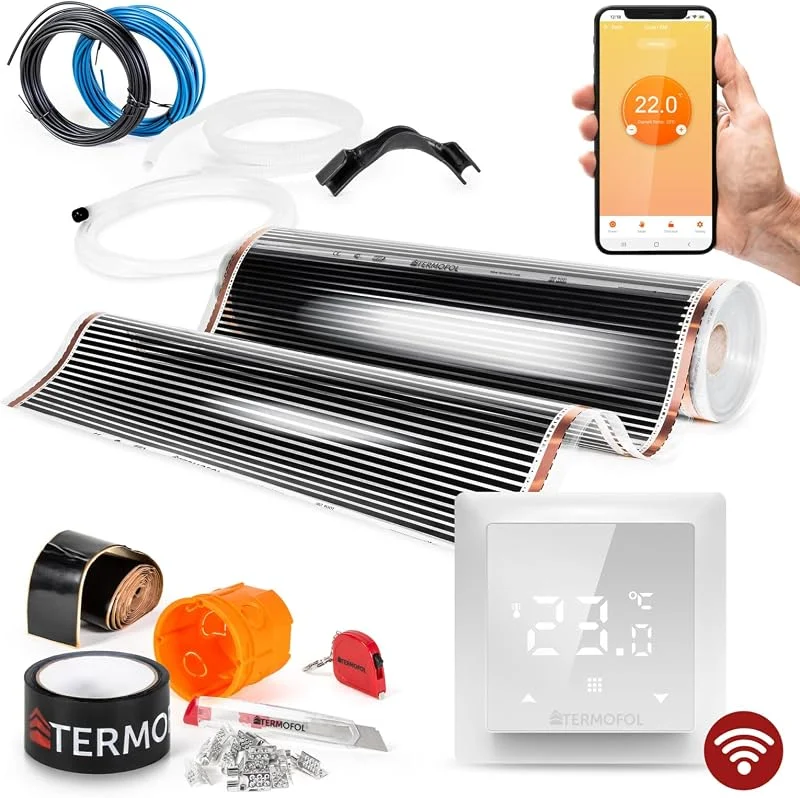 Termofol Elektrische Fußbodenheizung Heizfolie 230V - mit Thermostat H6 WIFI - Leistung 80 W, m2 - Oberfläche 8m² - Fussbodenheizung Elektrisch Komplettset fur Fußboden-, Wand- oder Deckenheizung — Heizung Warmepumpe