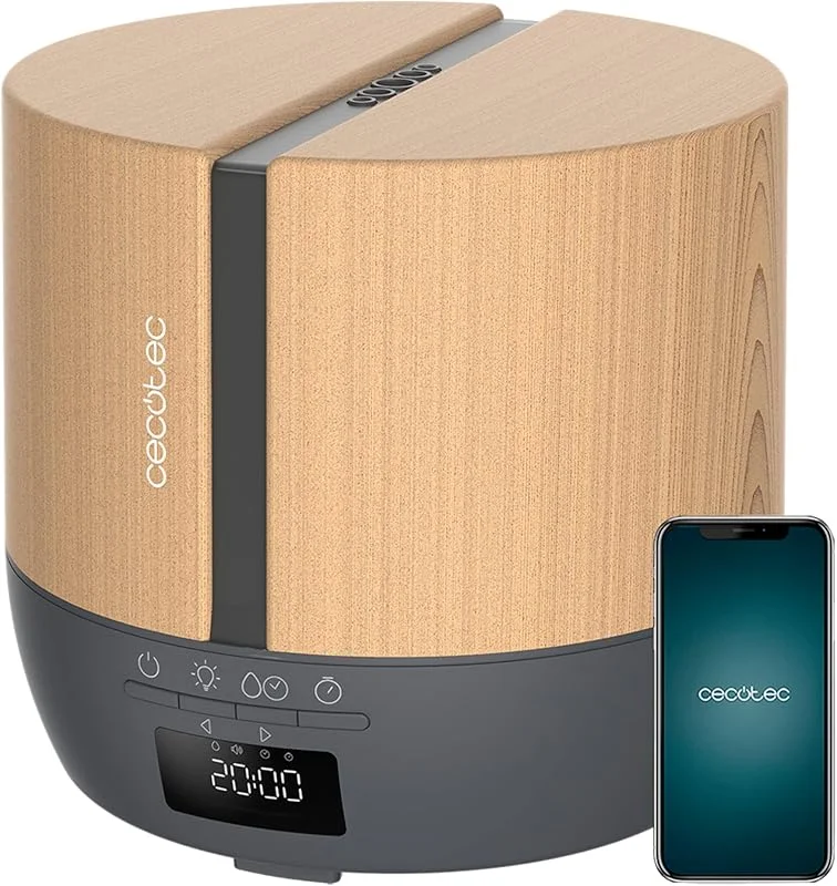 Cecotec PureAroma 550 Connected Grey Woody Aromadiffusor. 500 ml Fassungsvermögen, LED-Anzeige, Lautsprecher, Bluetooth-Steuerung, App, 12-Stunden-Timer, 3 Betriebsmodi, 30 m2 Reichweite, V1705252 — Luftbefeuchter
