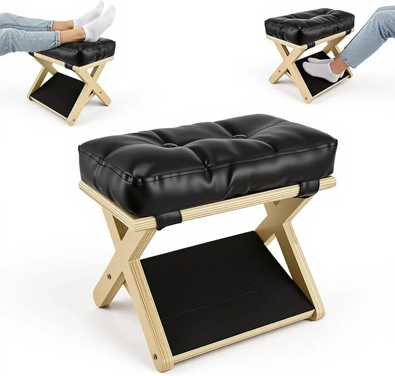 2-in-1 Fußstütze Schreibtisch, Fußstütze für unter den Schreibtisch, Ergonomischer Fußablage aus Holz mit Abnehmbarem Weichen Polster, Rutschfester Fußhocker Schreibtisch für Büro und Zuhause — Heizung Warmepumpe
