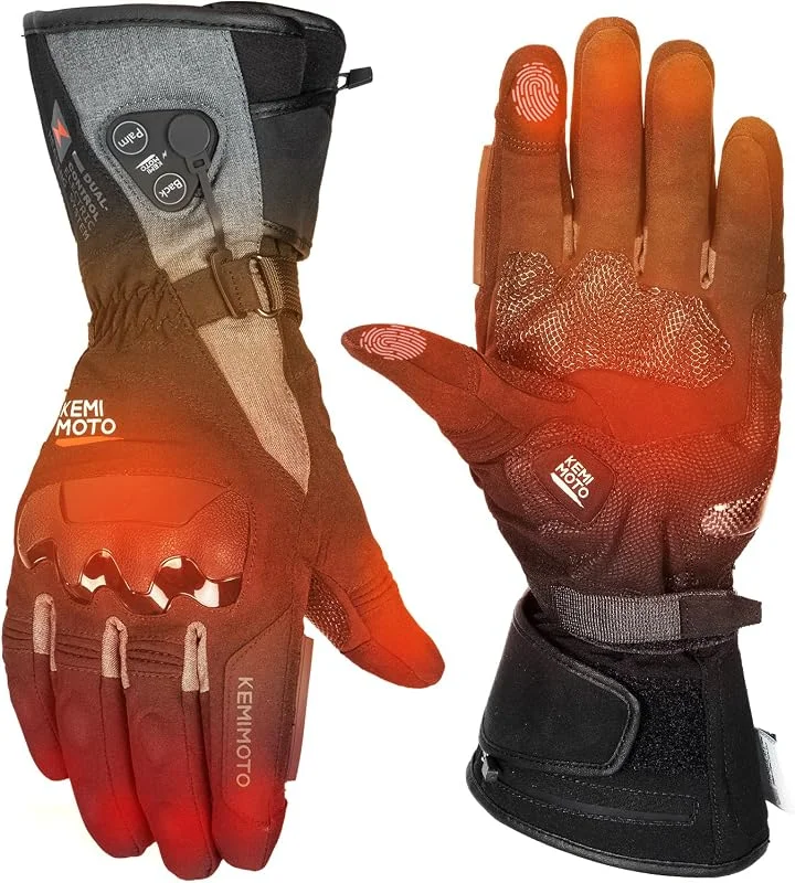 KEMIMOTO Beheizbare Motorradhandschuhe Winter, Magnetische Hybrid-Stromversorgung mit 3000mAh Akku, Beheizte Handschuhe Touchsreen, Elektrisch Thermohandschuhe für Motorradfahren, Skifahren, Roller — Heizkleidung