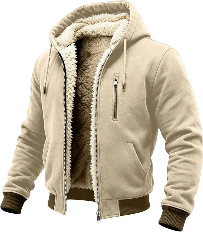 Herren Sherpa Sweatjacke mit Kapuze Winterjacke Gefüttert Warm — Heizkleidung