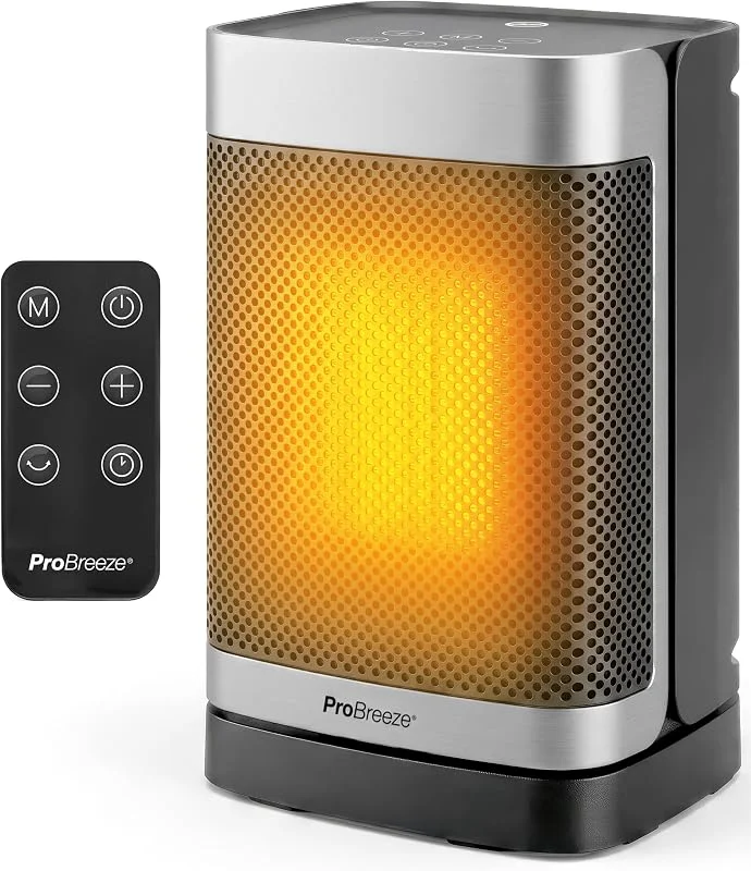 Pro Breeze ThermaCube Mini Heizlüfter 1500W, Energiesparender Keramik-Heizlüfter mit Thermostat, Eco-Modus, 60°-Oszillation, Fernbedienung, 2 Heizstufen & Kippschutz — Heizung Warmepumpe