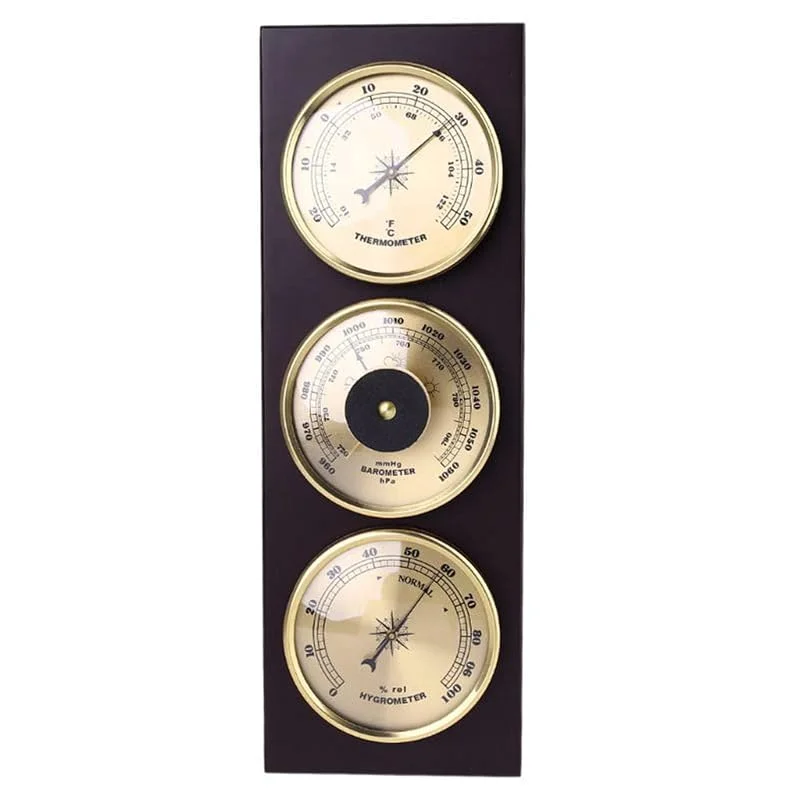 JINYISI Thermometer, Barometer, Hygrometer, Wandmontage, Wetterstation, zum Aufhängen, für Zuhause, Büro, Metall, für drinnen und draußen — Luftbefeuchter