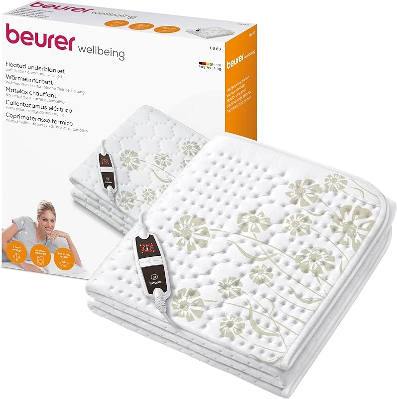 Beurer Wärmeunterbett UB 60, anschmiegsame Wärmebettunterlage mit 4 Temperaturstufen und Schnellheizung, maschinenwaschbar, weiß — Heizung Warmepumpe