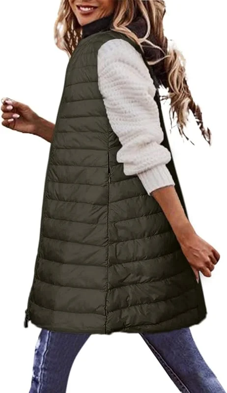Generisch Steppweste Damen Lang Leicht Weste Damen Elegant Daunenweste Ohne Kapuze Gesteppt Winterjacke Warm Frauen Longweste Ärmellos Übergangsweste Casual Damenweste Mit Reissverschluss Jacke — Heizkleidung