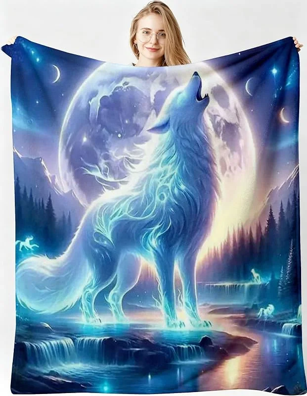 Kuscheldecke XXL 220x240 cm Haustierwolf für Sofa, Doppelbett-B116 — Heizung Warmepumpe