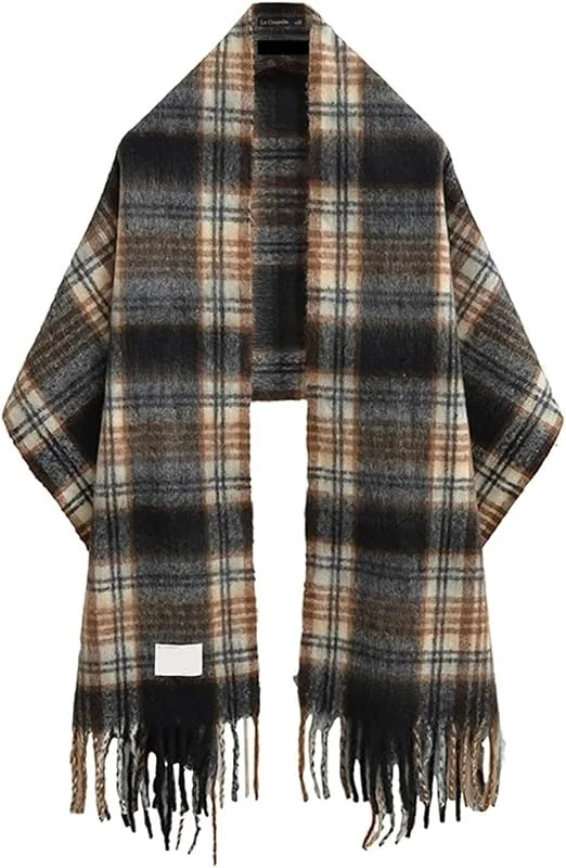 Schal Retro-Karoschal for Damen, Winter, stimmungsvoller Stil, warm gestrickter Schal — Heizkleidung