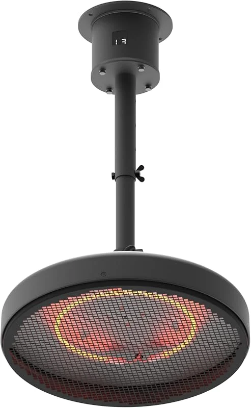 Decken-Heizstrahler 2000W Carbonröhre – 3 Heizstufen, Fernbedienung, IP65 wetterfest, höhenverstellbar 51–66 cm, Ø 44 cm, elektrischer Infrarot-Heizstrahler für Terrasse & Balkon — Heizung Warmepumpe
