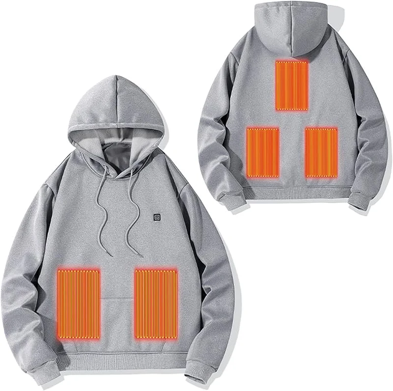 Beheizbarer Hoodie für Herren Damen Beheizte Jacken mit 5 Heizzonen Elektrische Beheizte Heizweste Kapuzenpullover Aktualisierte Version USB Beheizte Beheizbarer Pullover Hoody mit Kapuze — Heizkleidung