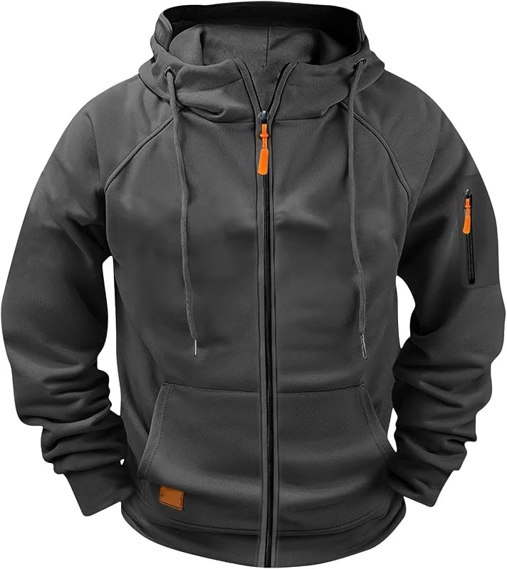Hoodie Herren Einfarbig Oversize Kapuzenpullover Reißverschluss Freizeit Pullover Langarm Sweatjacke Männer Sweatshirt mit Taschen Multifunktionale Lässiger Kordelzug Strickjacke Modische — Heizkleidung