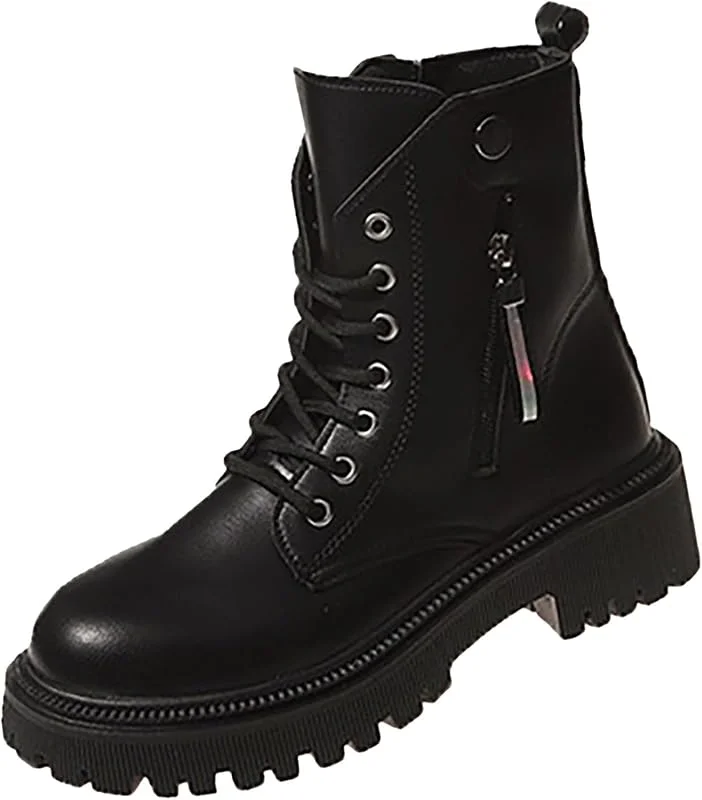 Damen-Stiefel, große Größe, flach, rund, Vintage, Leder, modisch, Biker, kurze Stiefel, rutschfest, schick, modisch, Biker, Shorts, bequem — Heizkleidung