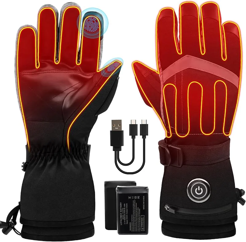Beheizte Handschuhe für Männer und Frauen, 6000 mAh Akku, wiederaufladbare Handwärmer-Handschuhe mit Touchscreen, wasserdicht, elektrisch, beheizter Skihandschuh für Winter, Outdoor, Arbeit, Jagd — Heizkleidung