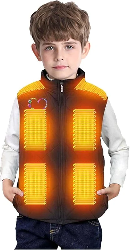 Beheizte Weste Kinder mit 13 Heizzonen, Beheizbare Weste für Jungen Mädchen Wärmeweste mit 3 Einstellbare Wärmestufe, USB Elektrische Heizweste Waschbar Winterjacke Körperwärmer Outdoorjacke — Heizkleidung