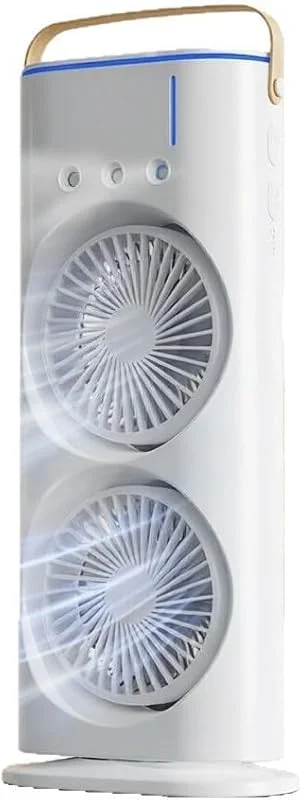 Tragbarer USB-Ventilator mit Luftbefeuchter-Funktion und LED-Licht – verstellbarer, leiser kleiner Lüfter für Reisen, Auto, Camping, weiß, 16 x 8, 7 x 37, 6 cm