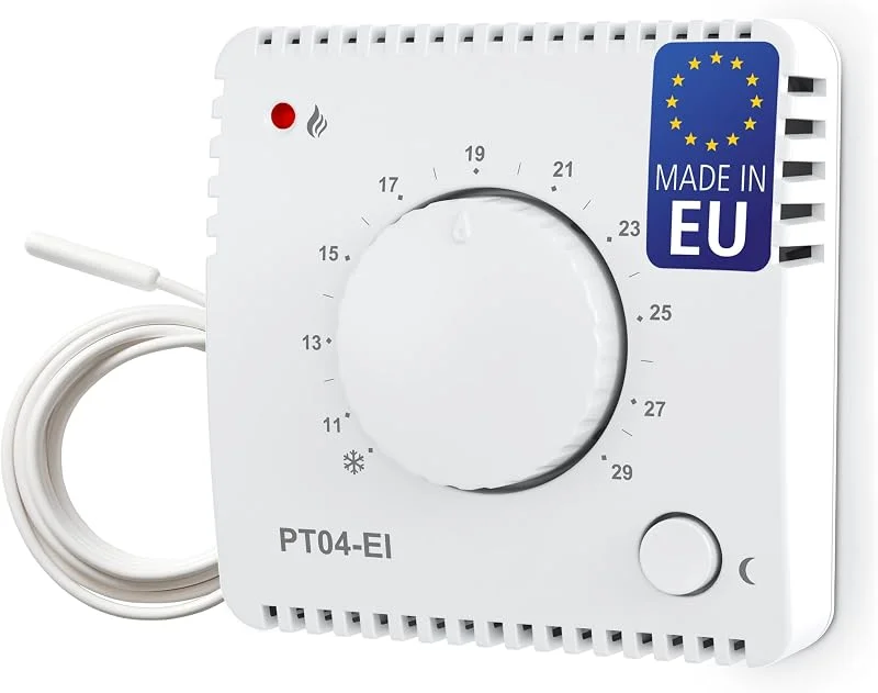 ELEKTROBOCK PT04-EI Raumthermostat 230V Aufputz mit externem Sensor, Präzise Temperaturregelung für Infrarot- & Elektroheizungen, Heizlüfter & elektrische Fußbodenheizung, Weiß — Heizung Warmepumpe