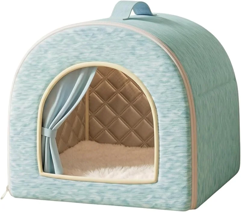 Geschlossenes Haustierbett mit Vorhang beheizbar Tierbett mit Heizdecke 4 Temperaturstufen beheizbares Katzenbett für Katzen, Winter, Kühle Räume, Groß — Heizung Warmepumpe