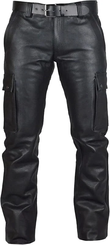 Cargohose Herren Leder - Cargo Lederhose Herren Lang Passform Motorradhose Bikerhose Mit Multi Taschen Lederoptik Hose Tights Zip Pants Männer Clubwear Freizeithose Wasserdicht Outdoorhose — Heizkleidung