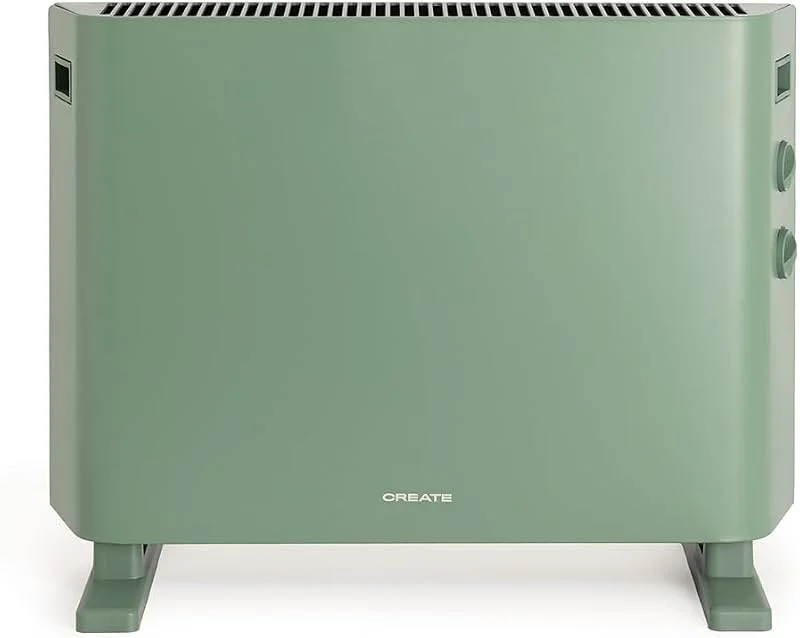 CREATE, WARM HANDY COLOURS, Konvektorheizung Salbeigrün, Ventilator- und Warmluftfunktion, Räume bis zu 20 m², 4 Modi, leicht, leise, geringer Verbrauch, 57 x 23 x 43 cm, 2000 W — Heizung Warmepumpe