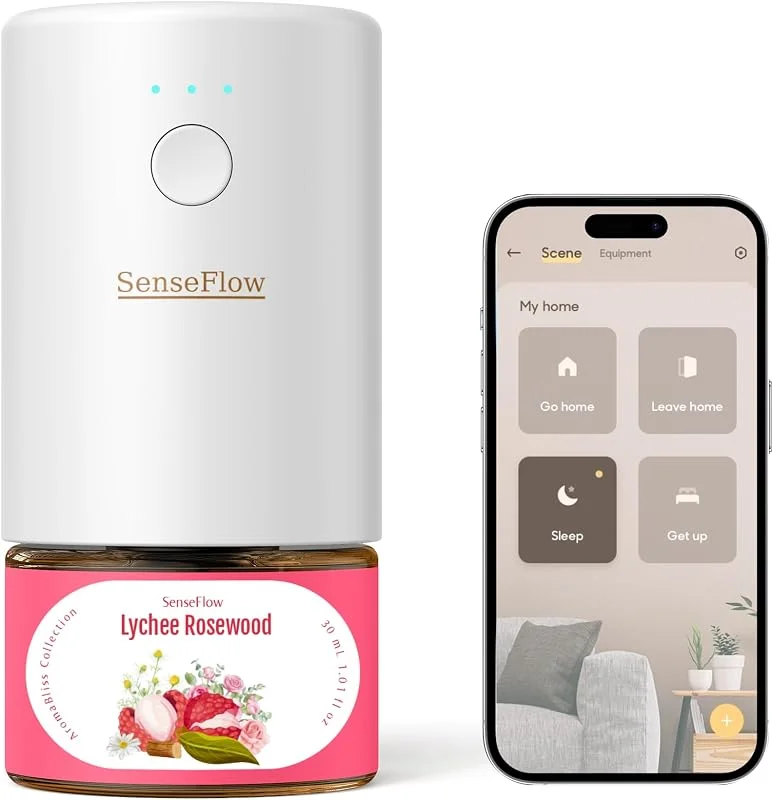 Aroma Diffuser für Ätherische Öle Smart Wi-Fi SF101S Pro, Wasserloser Ultraschall Duftstecker Raumduft, 100% pflanzlich Lufterfrischer, 120 Tage Aroma für Zuhause - Litschi Palisander — Luftbefeuchter