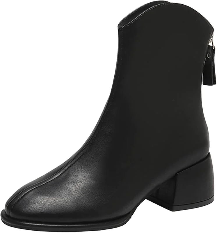 Kurzstiefel mit dickem Absatz aus Leder, einfarbig, für Damen, Keilabsatz, sexy — Heizkleidung
