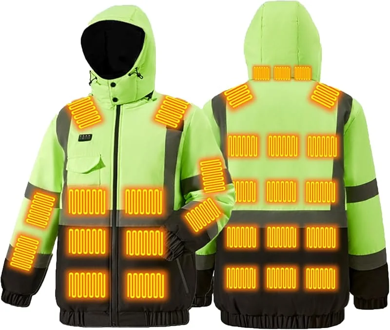 UHouse Beheizbare Jacke Herren Arbeitsjacke Winter Reflektierende Jacken mit 29 Heizzonen USB Outdoor Heizjacke Beheizte Warnjacke Beheizbar Warnschutzjacke Wärme Wanderjacke Skijacke Outdoorjacke — Heizkleidung