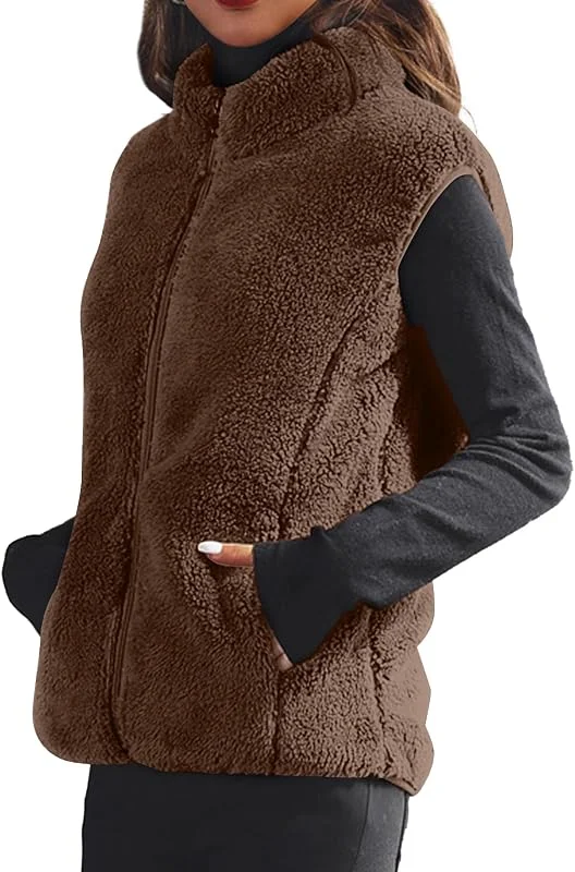 Generisch Teddy Weste Damen Lang Winterjacke Damen Warm Gefüttert Übergangsjacke Elegant Fleeceweste Ärmellos Teddywesten Flauschig Westen Dicke Wintermantel Fleece Mantel Winter Plüschweste — Heizkleidung