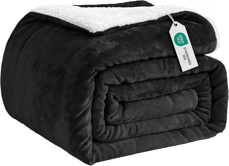 Good Nite Kuscheldecke 230x270cm Schwarz Fleecedecke Wohndecke Decke Sherpa Sofaüberwurf Couchdecke Warm Winter Weich — Heizung Warmepumpe