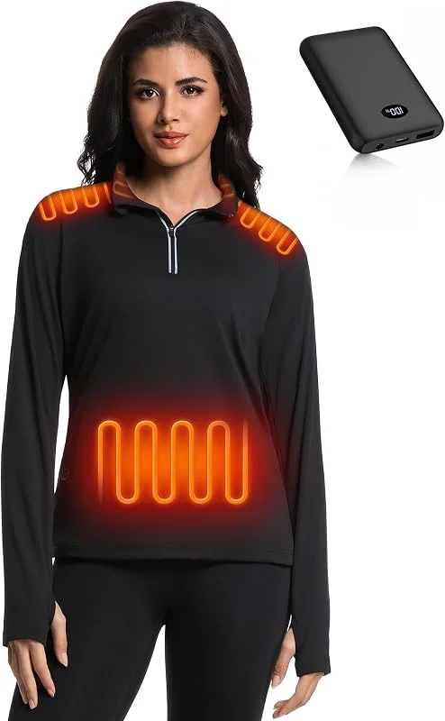 FERNIDA Damen Beheizbare Shirt Fleece Beheizte Half Zip Pullover mit Akku — Heizkleidung