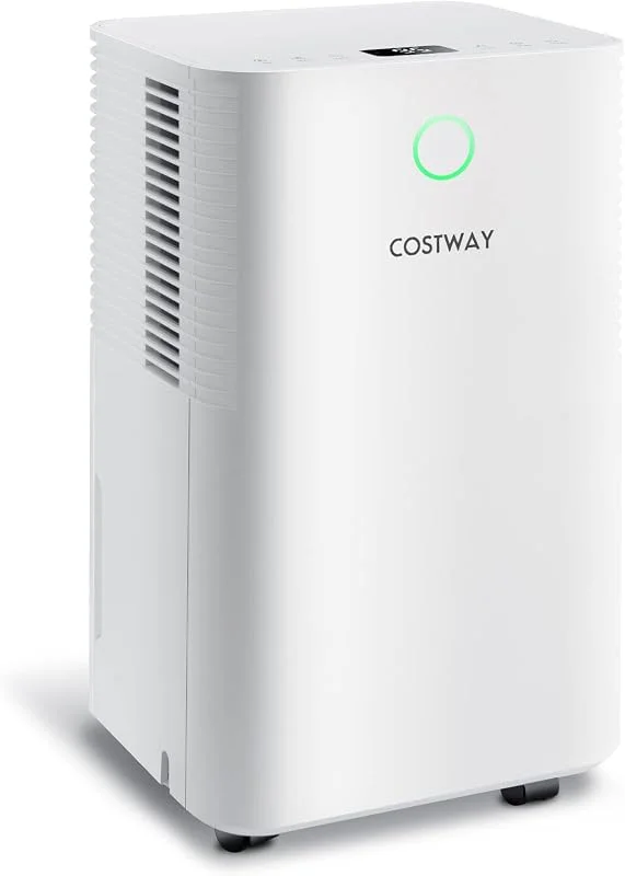 COSTWAY 12L, Tag Luftentfeuchter, Raumgröße ca. 15m², Entfeuchter elektrisch mit 3 Modi & 2 Geschwindigkeiten, 2L Wassertank, 24H Timer, Schlafmodus ≤36 dB, automatisches Abtauen — Luftbefeuchter
