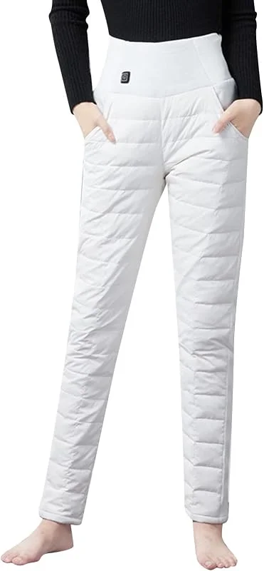 Generisch Kurze Leggings Hose Damen 2 Zonen vorne und hinten, waschbare Hose, Heizung, 3 beheizte Stufen, mit Damen Hose Schwarz Lederoptik (White, XXL) — Heizkleidung