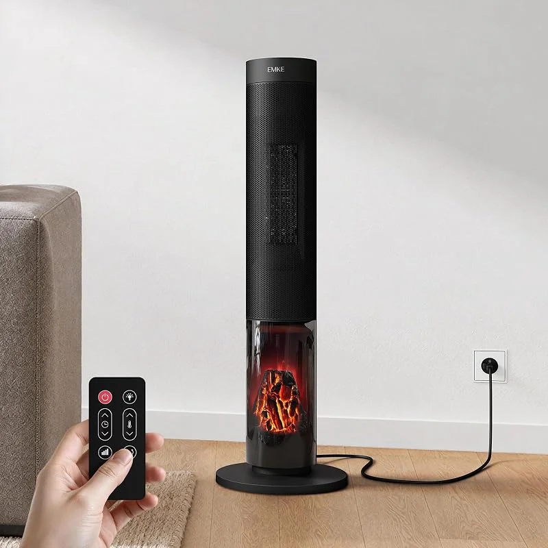 EMKE Heizlüfter mit Flammeneffekt 2000 W, PTC-Schnellheizer, ECO-Modus — Heizung Warmepumpe