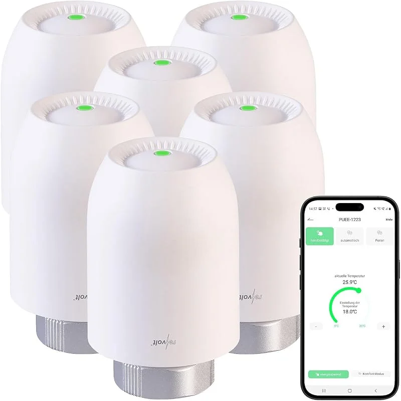 revolt Smart Home Thermostate: 6er-Set Heizkörper-Thermostate mit App-Programmierung, Bluetooth (Wochenprogramm, Heizkörper Thermostatköpfe) — Heizung Warmepumpe